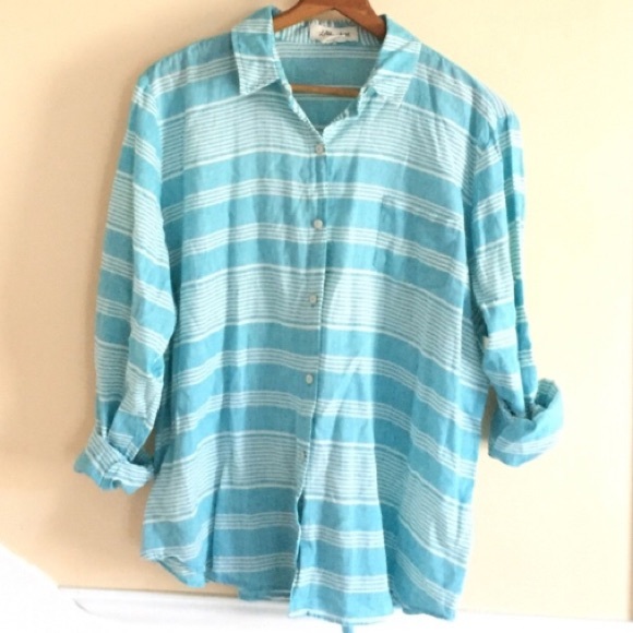Muted stripes buttondown by Lili’s Closet MD Teal - Picture 1 of 6